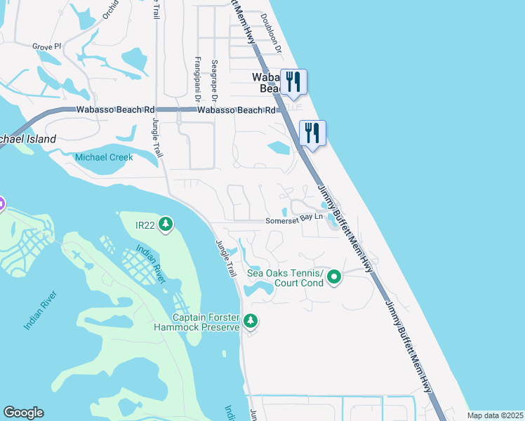 map of restaurants, bars, coffee shops, grocery stores, and more near 9002 Somerset Bay Lane in Vero Beach