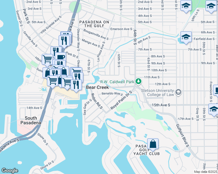 map of restaurants, bars, coffee shops, grocery stores, and more near 6560 Gulfport Blvd S in South Pasadena