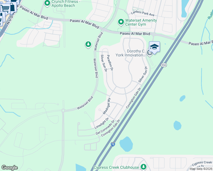 map of restaurants, bars, coffee shops, grocery stores, and more near 5826 Silver Sun Drive in Apollo Beach