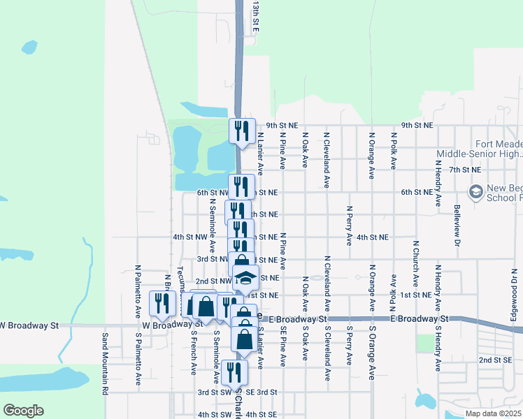 map of restaurants, bars, coffee shops, grocery stores, and more near 428 North Lanier Avenue in Fort Meade