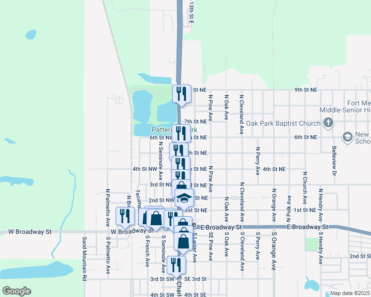map of restaurants, bars, coffee shops, grocery stores, and more near 11 5th Street Northeast in Fort Meade