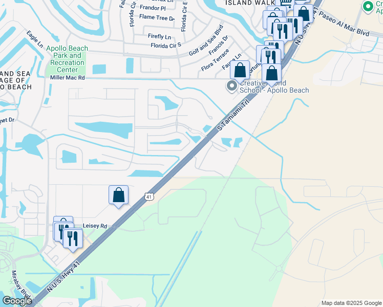 map of restaurants, bars, coffee shops, grocery stores, and more near US Highway 41 in Ruskin