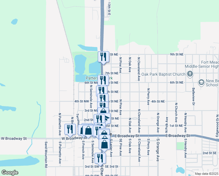 map of restaurants, bars, coffee shops, grocery stores, and more near 11 5th Street Northeast in Fort Meade