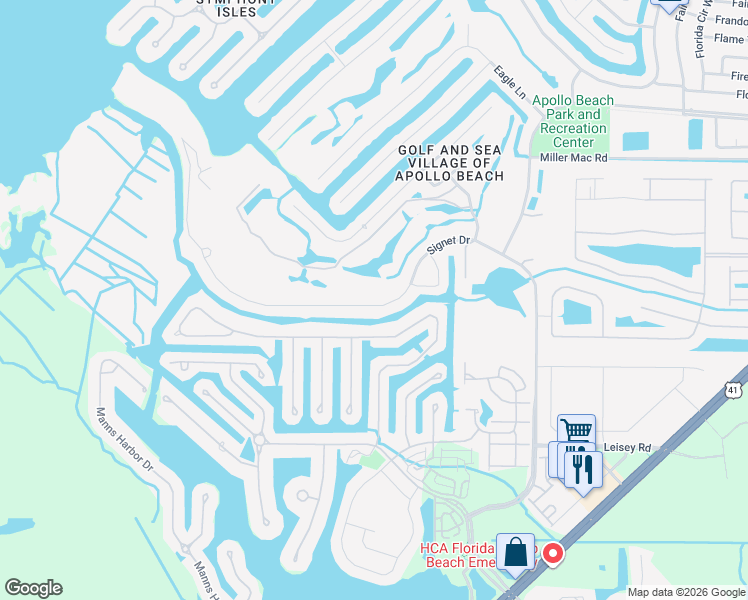 map of restaurants, bars, coffee shops, grocery stores, and more near 979 Signet Drive in Apollo Beach