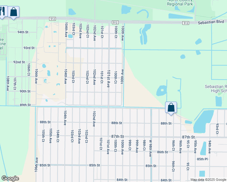 map of restaurants, bars, coffee shops, grocery stores, and more near 9048 101st Avenue in Vero Beach