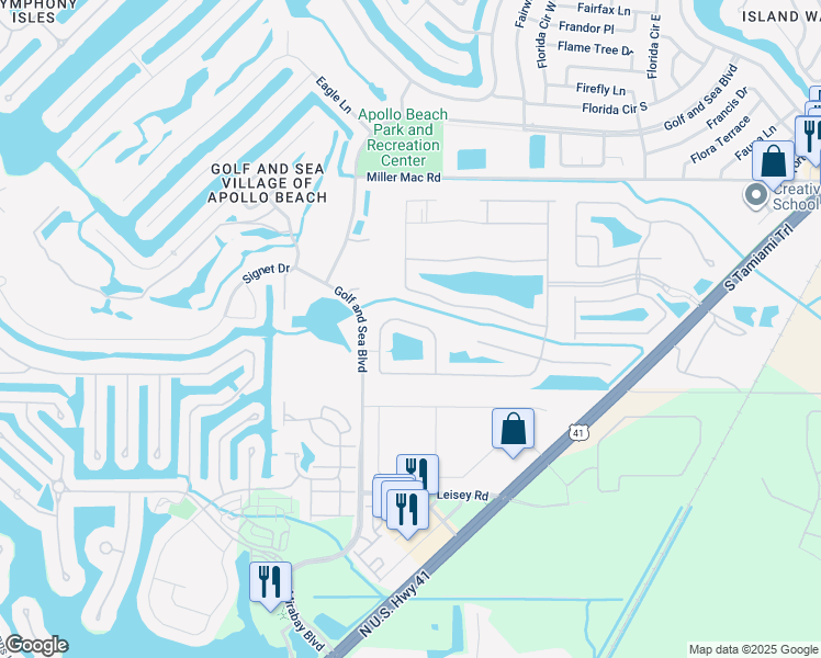 map of restaurants, bars, coffee shops, grocery stores, and more near 5457 Sunset Falls Drive in Apollo Beach