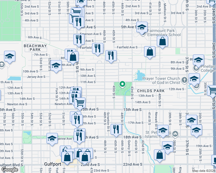 map of restaurants, bars, coffee shops, grocery stores, and more near 4526 11th Avenue South in St. Petersburg