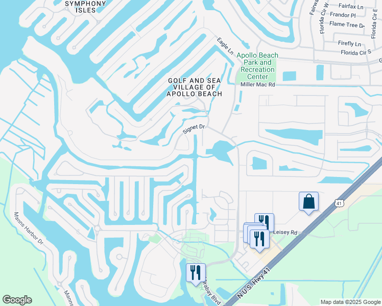 map of restaurants, bars, coffee shops, grocery stores, and more near 519 Islebay Drive in Apollo Beach