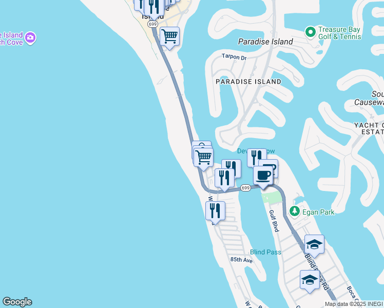 map of restaurants, bars, coffee shops, grocery stores, and more near 9981 100th Avenue in Treasure Island