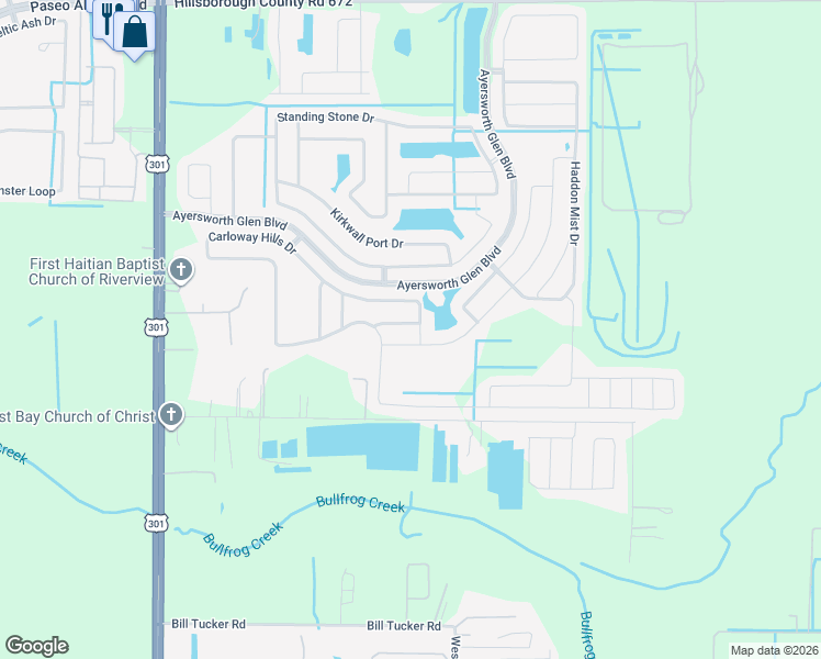 map of restaurants, bars, coffee shops, grocery stores, and more near 10860 Carloway Hills Drive in Wimauma