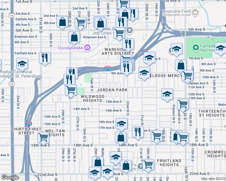 map of restaurants, bars, coffee shops, grocery stores, and more near in St. Petersburg