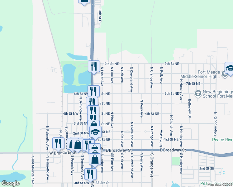 map of restaurants, bars, coffee shops, grocery stores, and more near 211 6th Street Northeast in Fort Meade