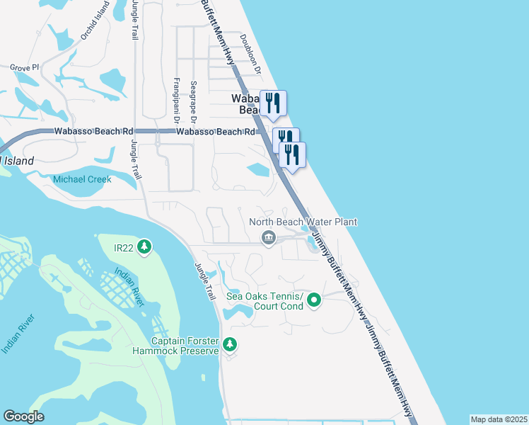 map of restaurants, bars, coffee shops, grocery stores, and more near 1400 Coral Oak Lane in Vero Beach