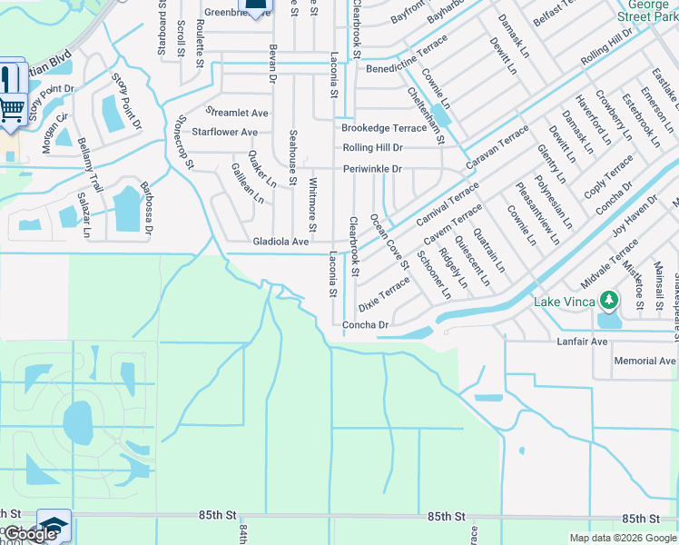 map of restaurants, bars, coffee shops, grocery stores, and more near 1734 Laconia Street in Sebastian