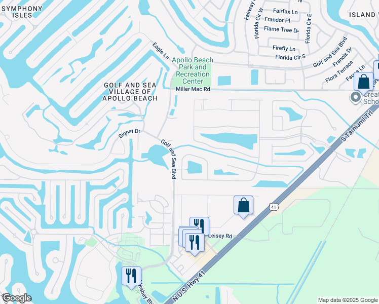 map of restaurants, bars, coffee shops, grocery stores, and more near 5457 Sunset Falls Drive in Apollo Beach