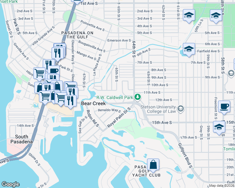 map of restaurants, bars, coffee shops, grocery stores, and more near 6429 Flamingo Way South in St. Petersburg