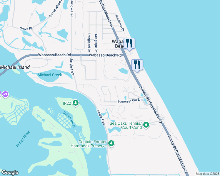 map of restaurants, bars, coffee shops, grocery stores, and more near 9030 Castle Harbour Circle in Vero Beach