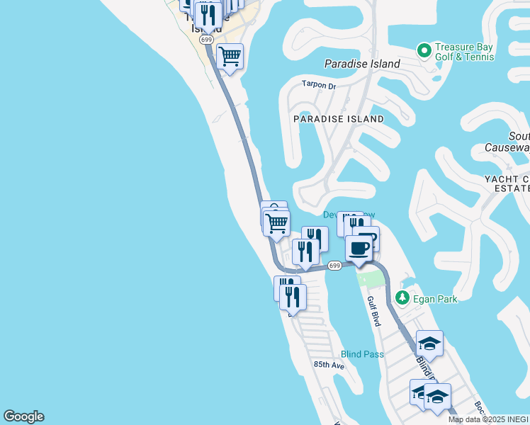 map of restaurants, bars, coffee shops, grocery stores, and more near 9981 100th Avenue in Treasure Island