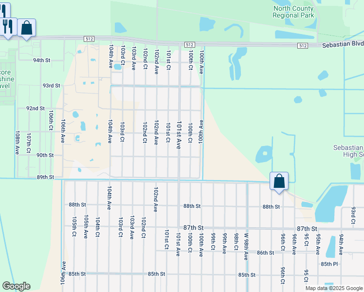 map of restaurants, bars, coffee shops, grocery stores, and more near 9048 101st Avenue in Vero Beach