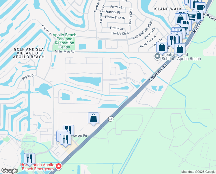 map of restaurants, bars, coffee shops, grocery stores, and more near 5722 Eden Falls Place in Apollo Beach
