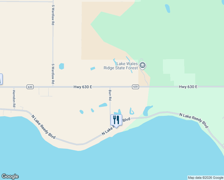 map of restaurants, bars, coffee shops, grocery stores, and more near 816 Highway 630 East in Frostproof