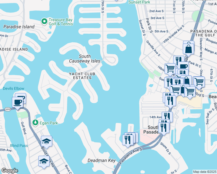 map of restaurants, bars, coffee shops, grocery stores, and more near 7815 9th Avenue South in St. Petersburg