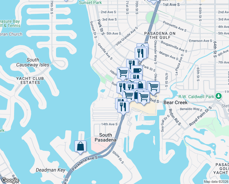 map of restaurants, bars, coffee shops, grocery stores, and more near 7001 Place De La Paix in South Pasadena
