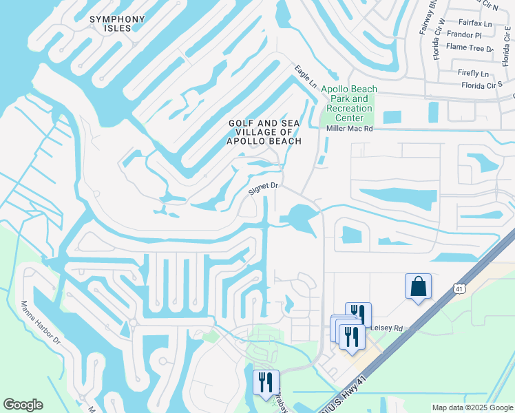 map of restaurants, bars, coffee shops, grocery stores, and more near 519 Islebay Drive in Apollo Beach