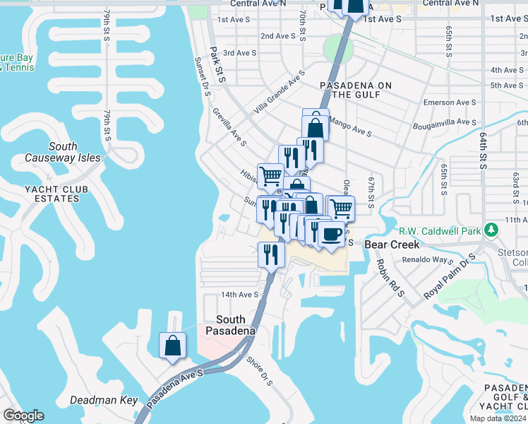 map of restaurants, bars, coffee shops, grocery stores, and more near 1135 Pasadena Avenue South in South Pasadena