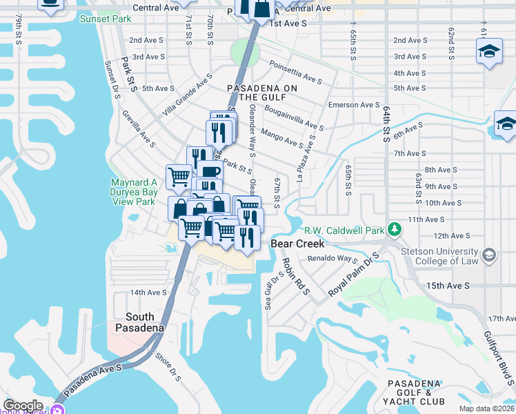 map of restaurants, bars, coffee shops, grocery stores, and more near 6760 Hibiscus Avenue South in South Pasadena