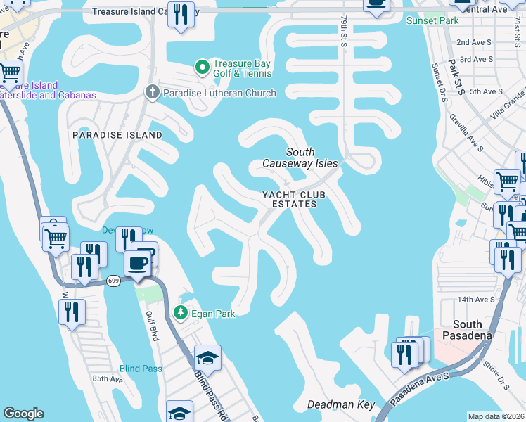 map of restaurants, bars, coffee shops, grocery stores, and more near 7905 11th Avenue South in St. Petersburg