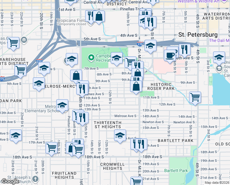 map of restaurants, bars, coffee shops, grocery stores, and more near 1110 10th Avenue South in St. Petersburg
