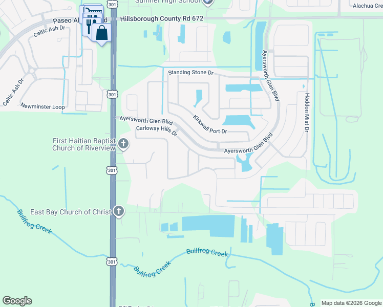 map of restaurants, bars, coffee shops, grocery stores, and more near 10815 Carloway Hills Drive in Wimauma