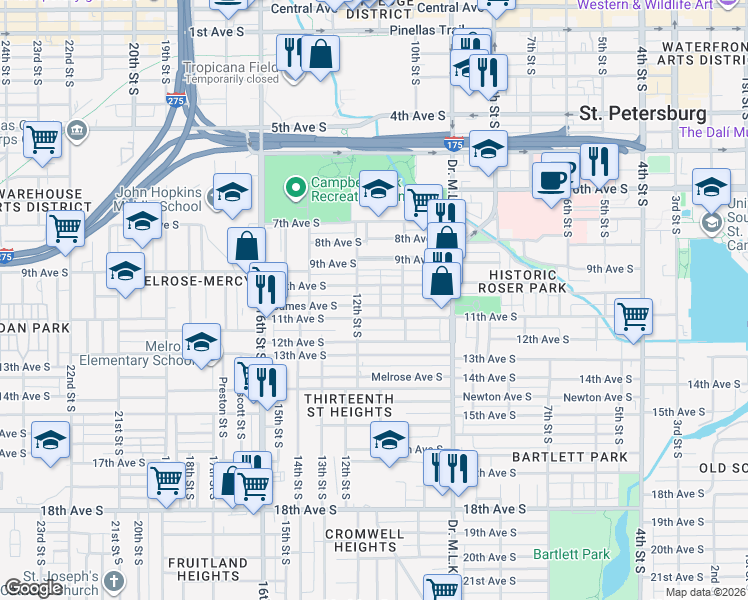 map of restaurants, bars, coffee shops, grocery stores, and more near 1110 10th Avenue South in St. Petersburg