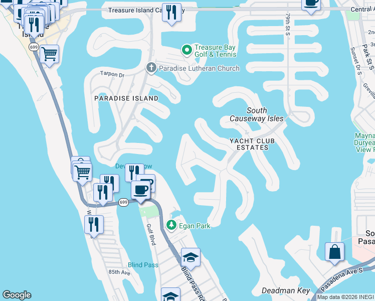 map of restaurants, bars, coffee shops, grocery stores, and more near 1125 81st Street South in St. Petersburg
