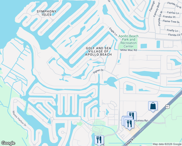 map of restaurants, bars, coffee shops, grocery stores, and more near 899 Signet Drive in Apollo Beach