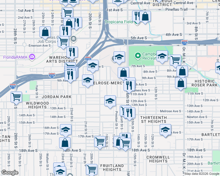map of restaurants, bars, coffee shops, grocery stores, and more near in St. Petersburg