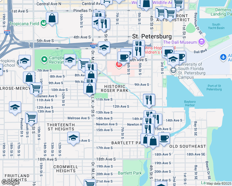 map of restaurants, bars, coffee shops, grocery stores, and more near in St. Petersburg
