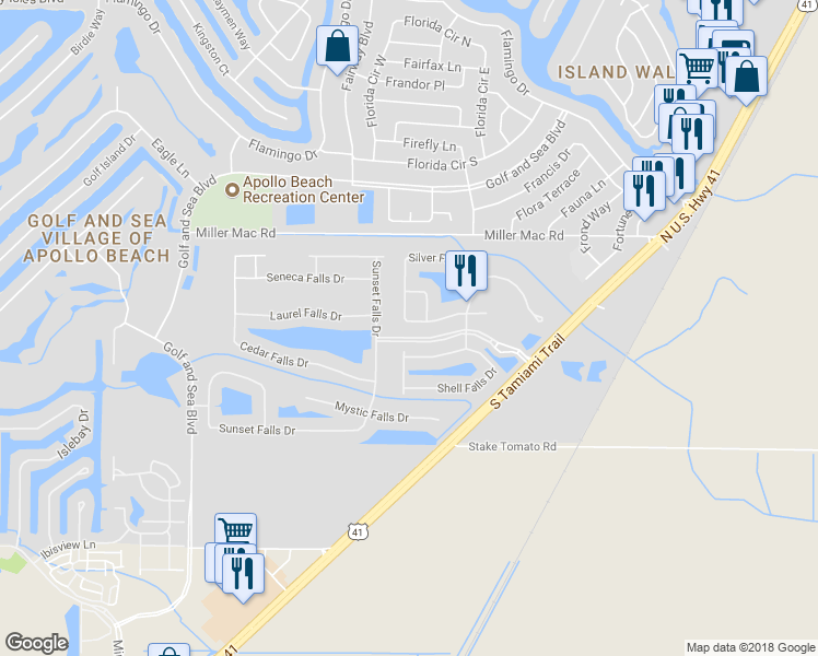 map of restaurants, bars, coffee shops, grocery stores, and more near 319 Silver Falls Drive in Apollo Beach