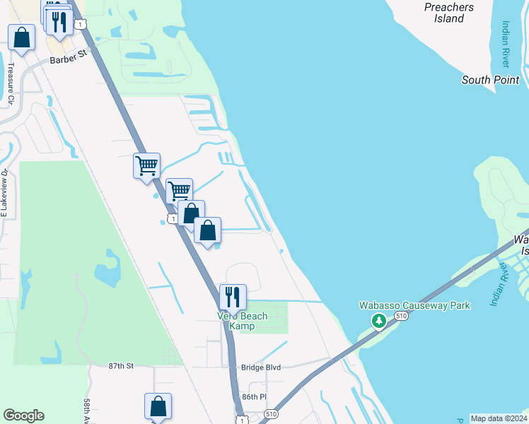 map of restaurants, bars, coffee shops, grocery stores, and more near 9150 44th Avenue in Sebastian