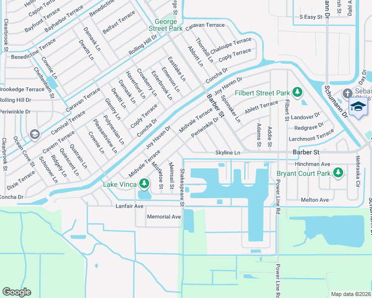 map of restaurants, bars, coffee shops, grocery stores, and more near 1743 Skyline Lane in Sebastian
