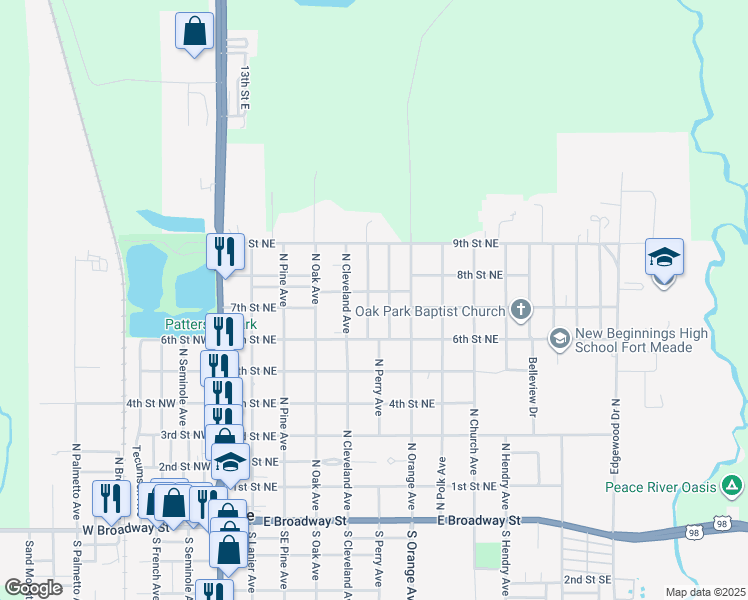 map of restaurants, bars, coffee shops, grocery stores, and more near 626 North Nashua Avenue in Fort Meade