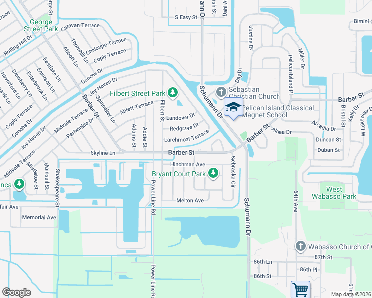 map of restaurants, bars, coffee shops, grocery stores, and more near 1832 Barber Street in Sebastian