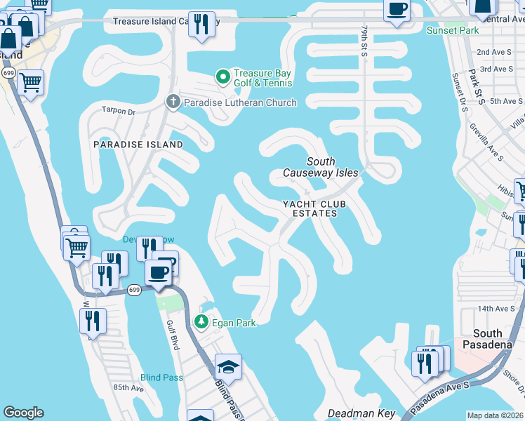 map of restaurants, bars, coffee shops, grocery stores, and more near 7934 11th Avenue South in St. Petersburg