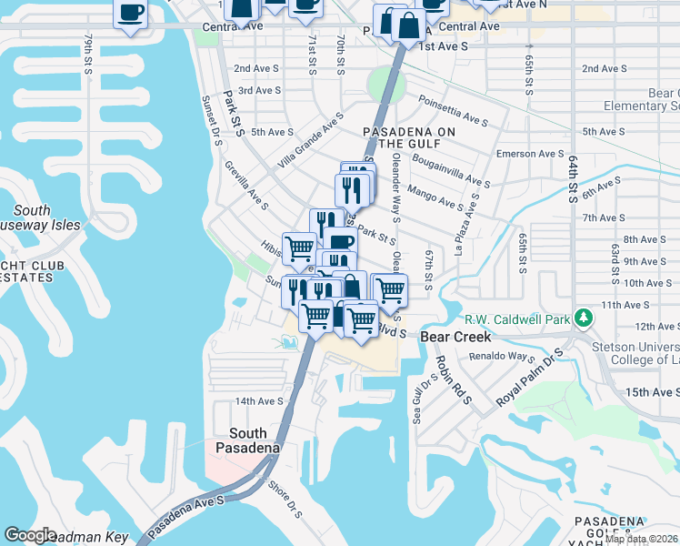 map of restaurants, bars, coffee shops, grocery stores, and more near in South Pasadena