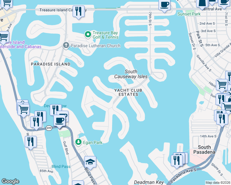 map of restaurants, bars, coffee shops, grocery stores, and more near 7905 11th Avenue South in St. Petersburg