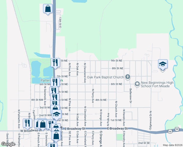 map of restaurants, bars, coffee shops, grocery stores, and more near 626 North Nashua Avenue in Fort Meade