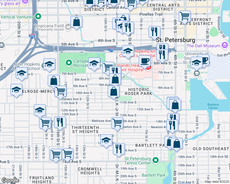 map of restaurants, bars, coffee shops, grocery stores, and more near in St. Petersburg