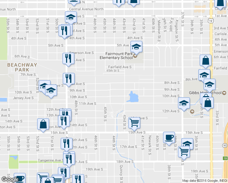 map of restaurants, bars, coffee shops, grocery stores, and more near 4378 9th Avenue South in St. Petersburg
