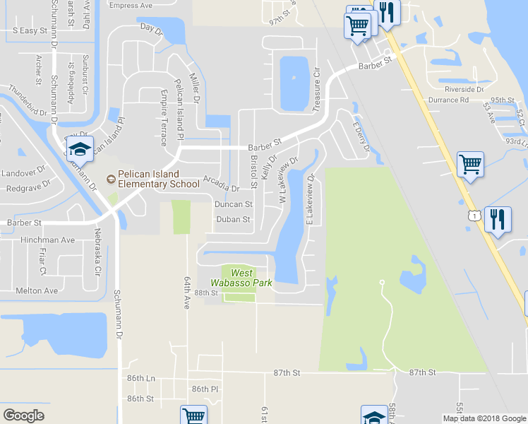 map of restaurants, bars, coffee shops, grocery stores, and more near 2403 Kelly Drive in Sebastian